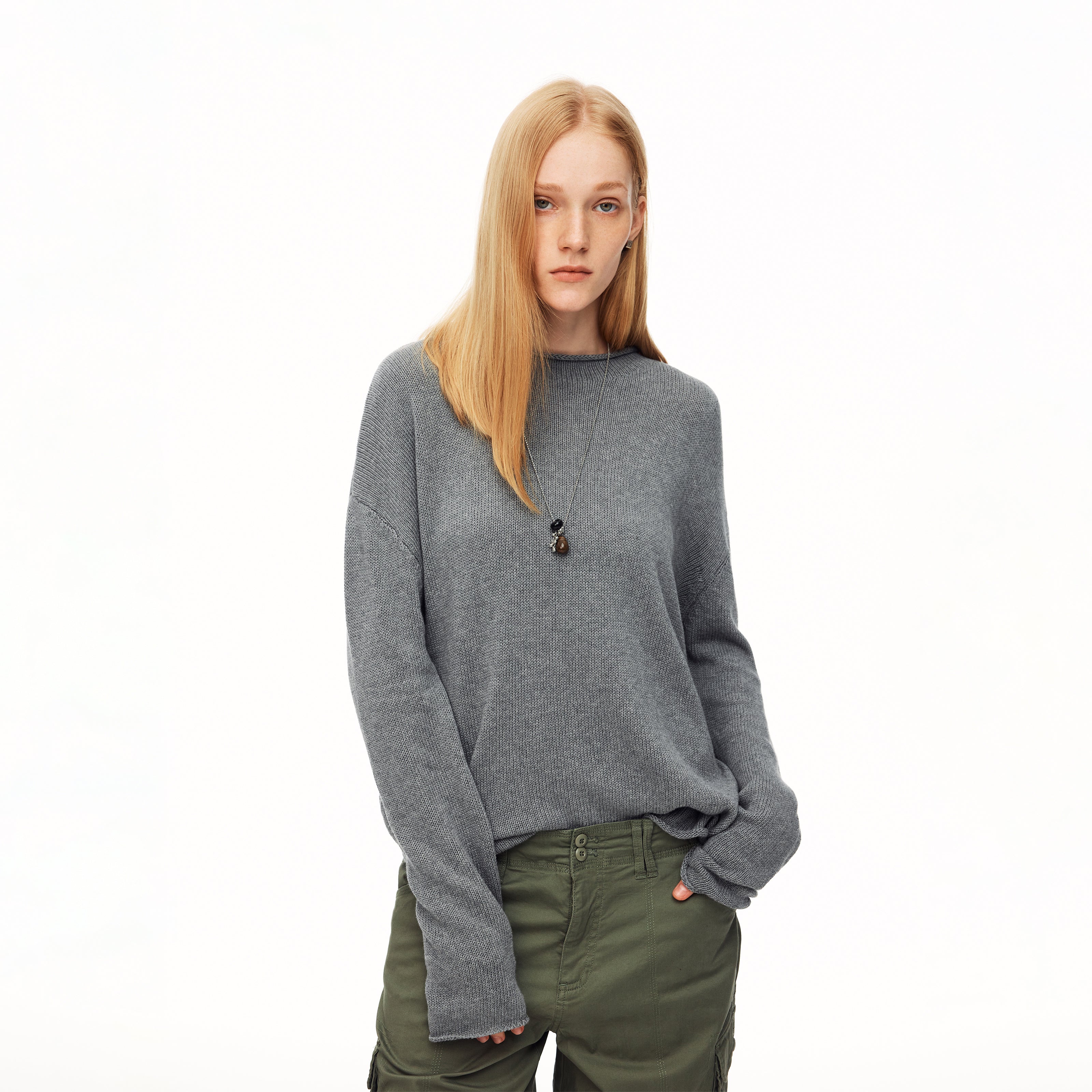 MADWITCH MINIMALIST MOCK NECK ROLL EDGE KNIT SHIRT #MYC021