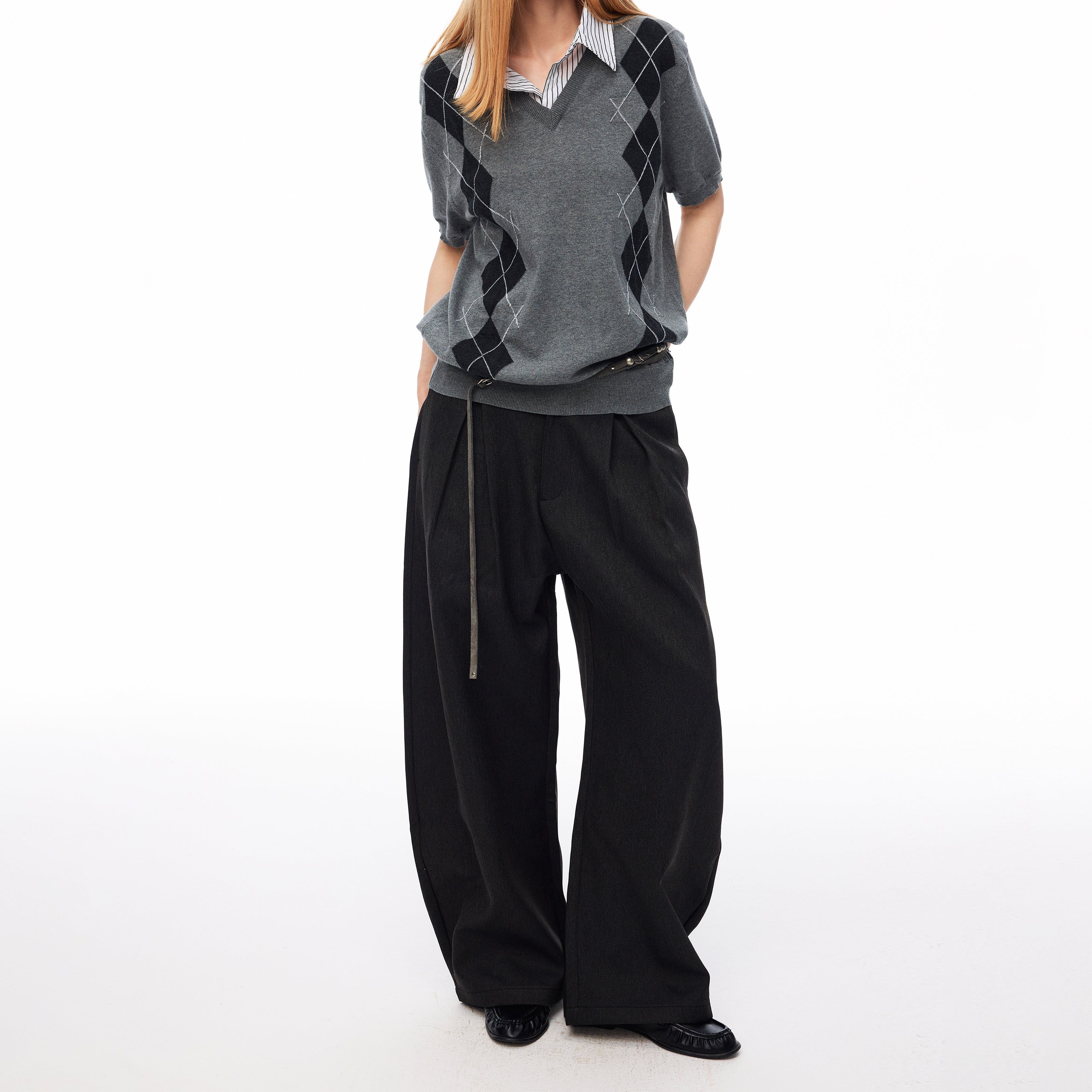 MADWITCH VINTAGE DOUBLE-PLEATED WIDE-LEG TROUSERS #CK61011