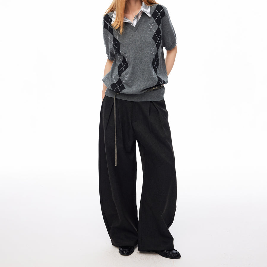 MADWITCH VINTAGE DOUBLE-PLEATED WIDE-LEG TROUSERS #CK61011