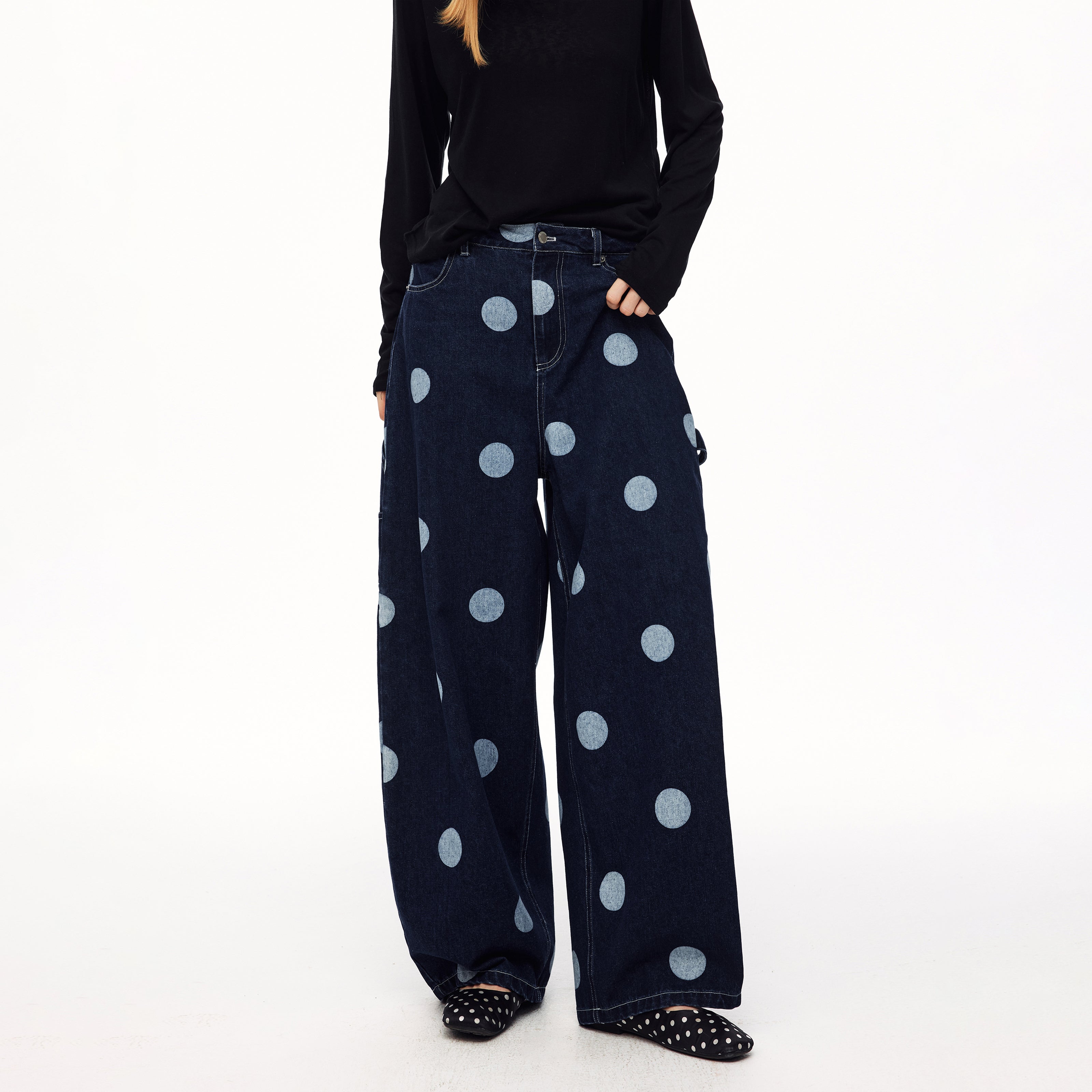 MADWITCH HEART DOT-PRINT WIDE-LEG JEANS #AK172