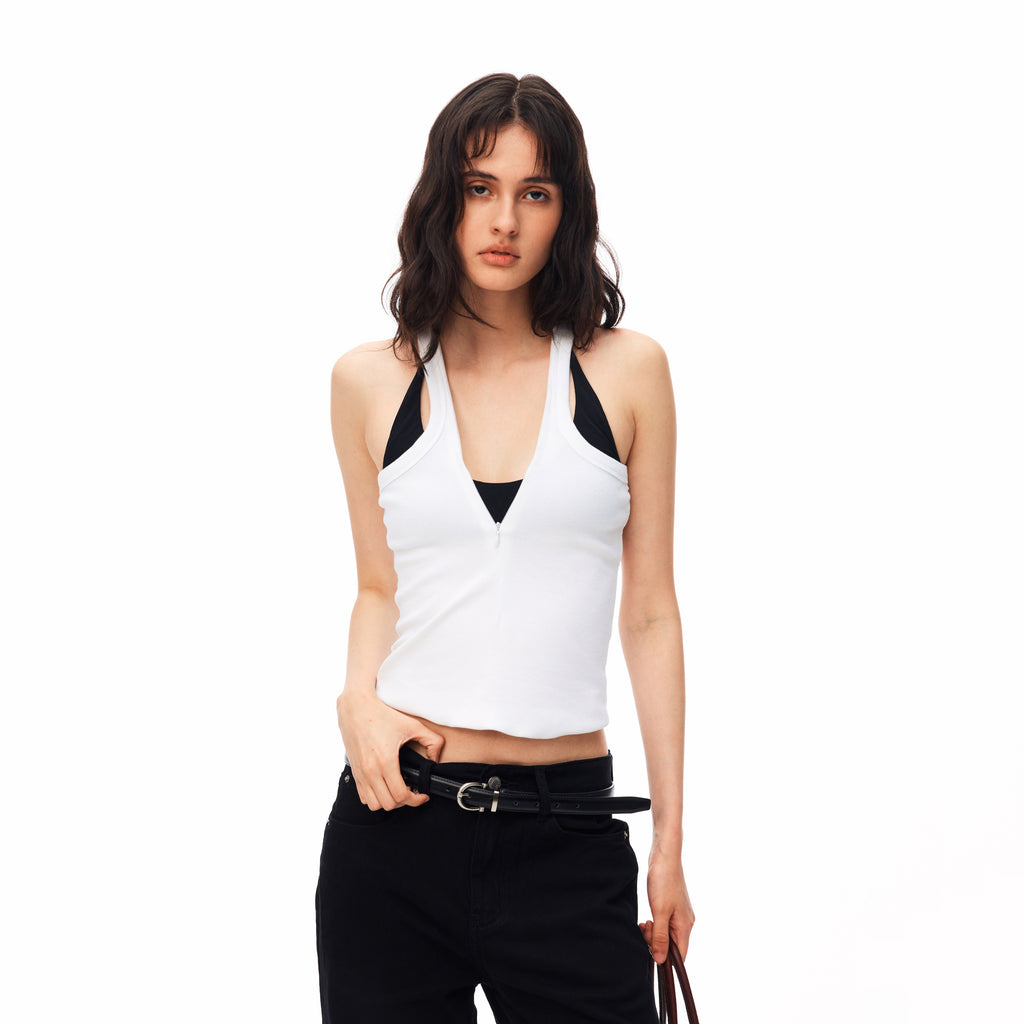 MADWITCH ZIPFRONT HALTER RACERBACK TANK TOP #BC153N