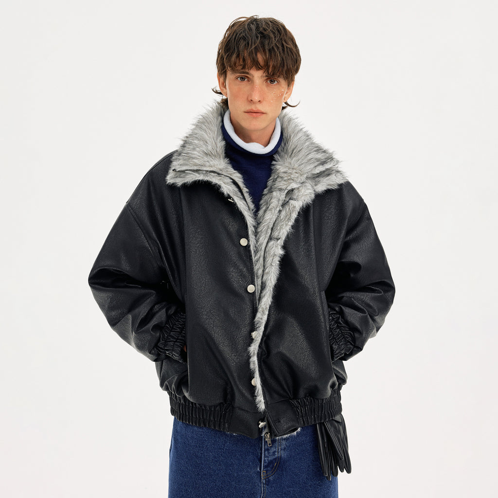 MADWITCH LEATHER QUILTED FUR COLLAR JACKET #AW25502