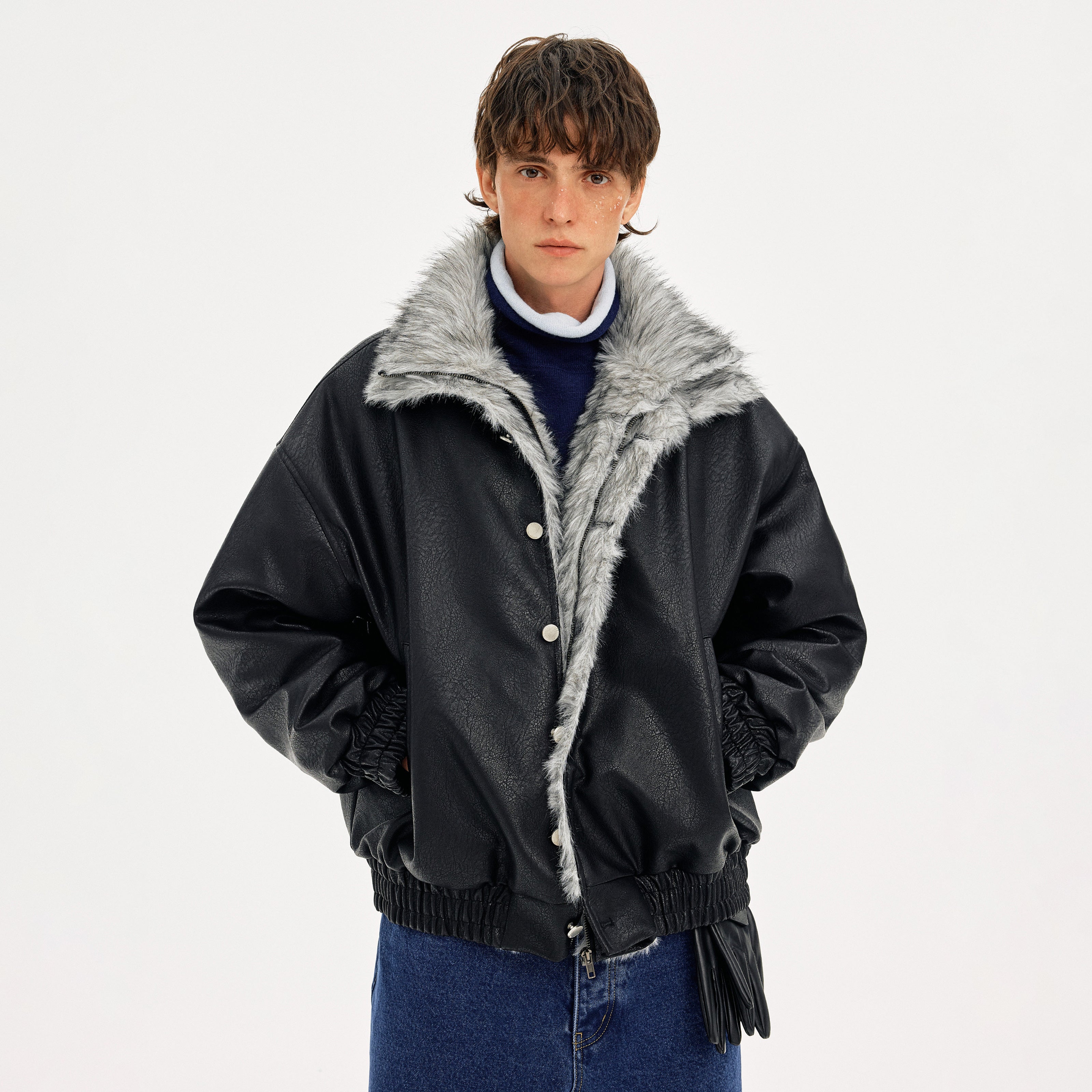 MADWITCH LEATHER QUILTED FUR COLLAR JACKET #AW25502