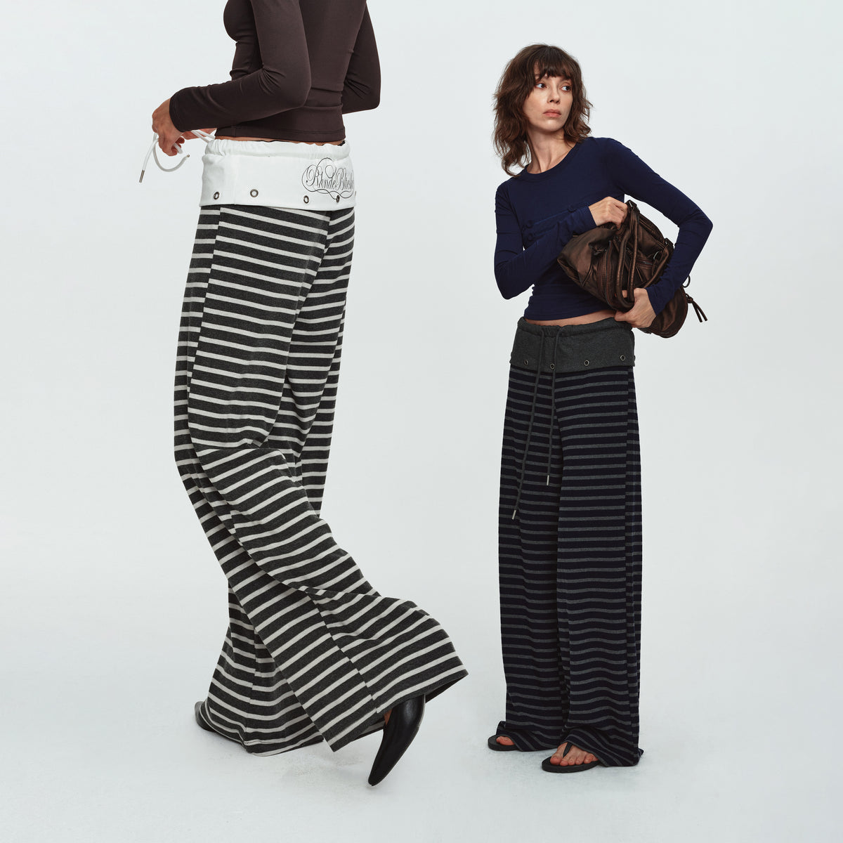 MADWITCH STRIPED STUDDED WIDE-WAISTBAND SWEATPANTS #C2026373