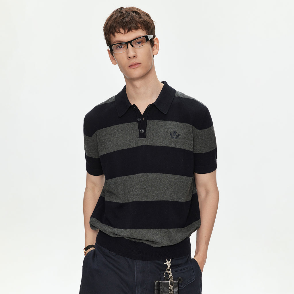 MADWITCH EMBROIDERED STRIPED KNIT POLO SHIRT #27512