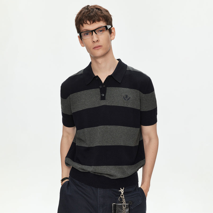 MADWITCH EMBROIDERED STRIPED KNIT POLO SHIRT #27512