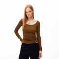 MADWITCH MINIMALIST RUFFLED SQUARE-NECK LONG-SLEEVE T-SHIRT #L99893