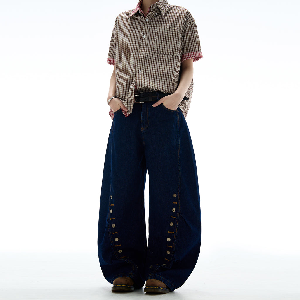 MADWITCH BUTTON-FRONT WIDE LEG DENIM JEANS #9066