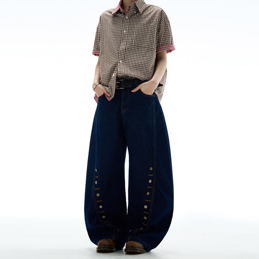 MADWITCH BUTTON-FRONT WIDE LEG DENIM JEANS #9066