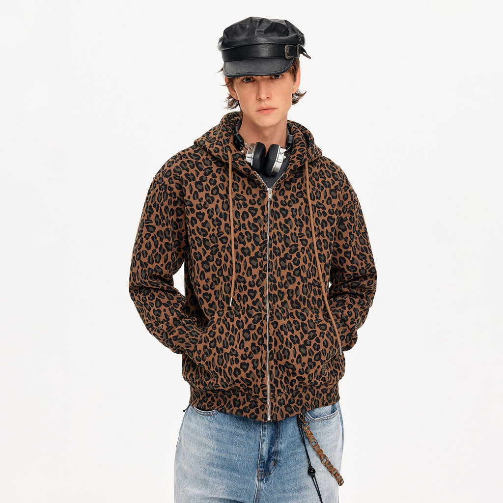 MADWITCH LEOPARD HOODED SWEATSHIRT JACKET #CW1327