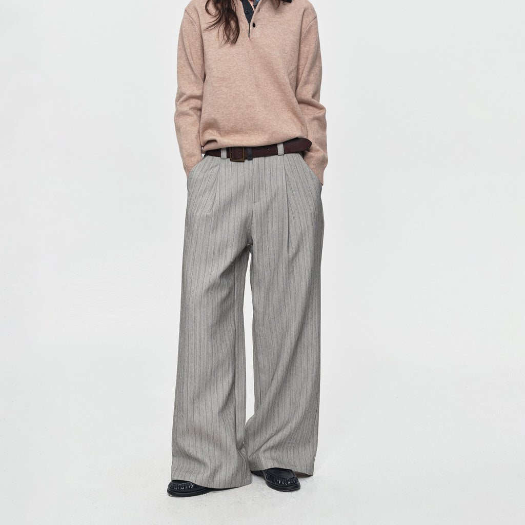 MADWITCH DRAPED PINSTRIPE ELASTIC-WAIST WIDE-LEG TROUSERS #AW26131