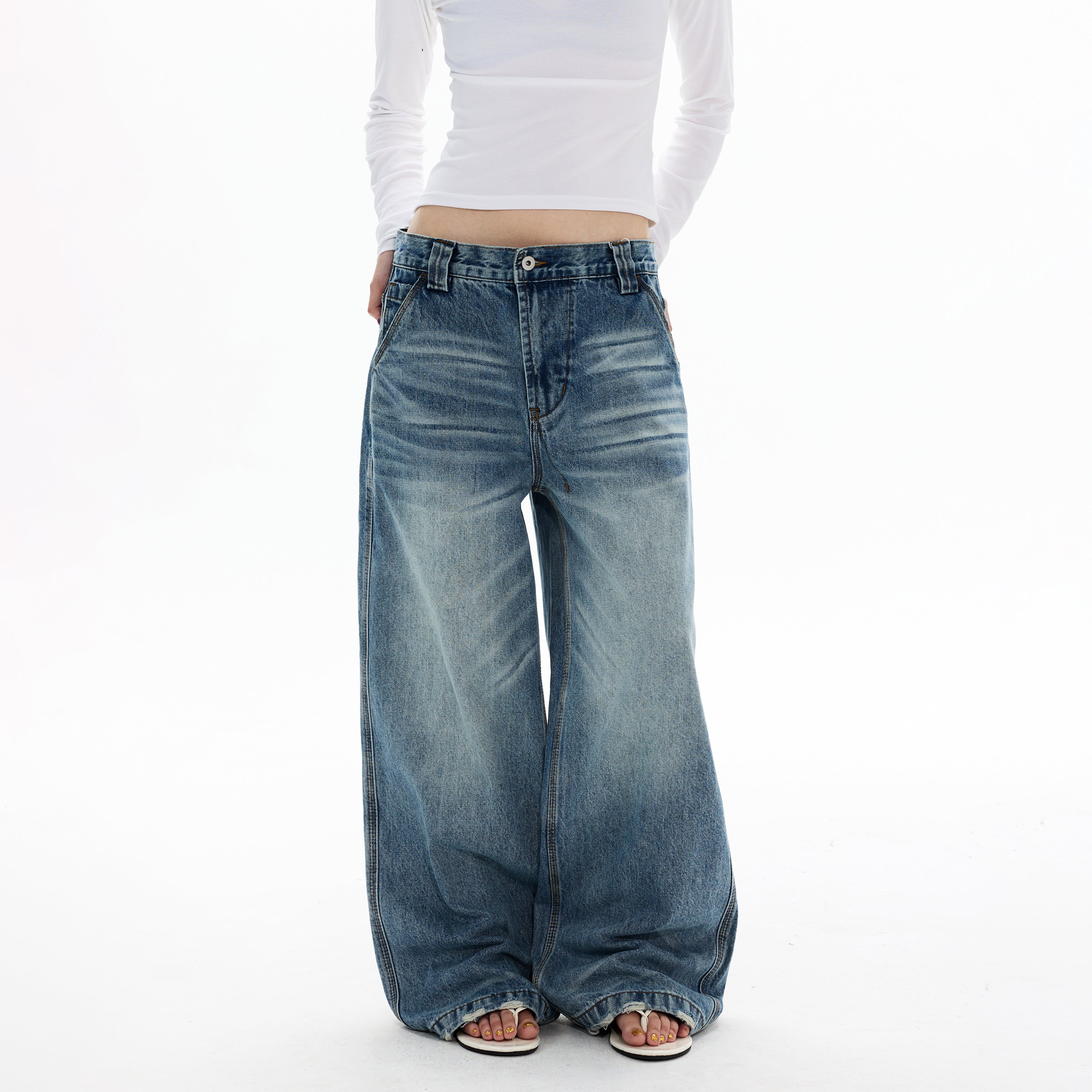 MADWITCH WHISKER WASH WIDE LEG JEANS #GPC9771