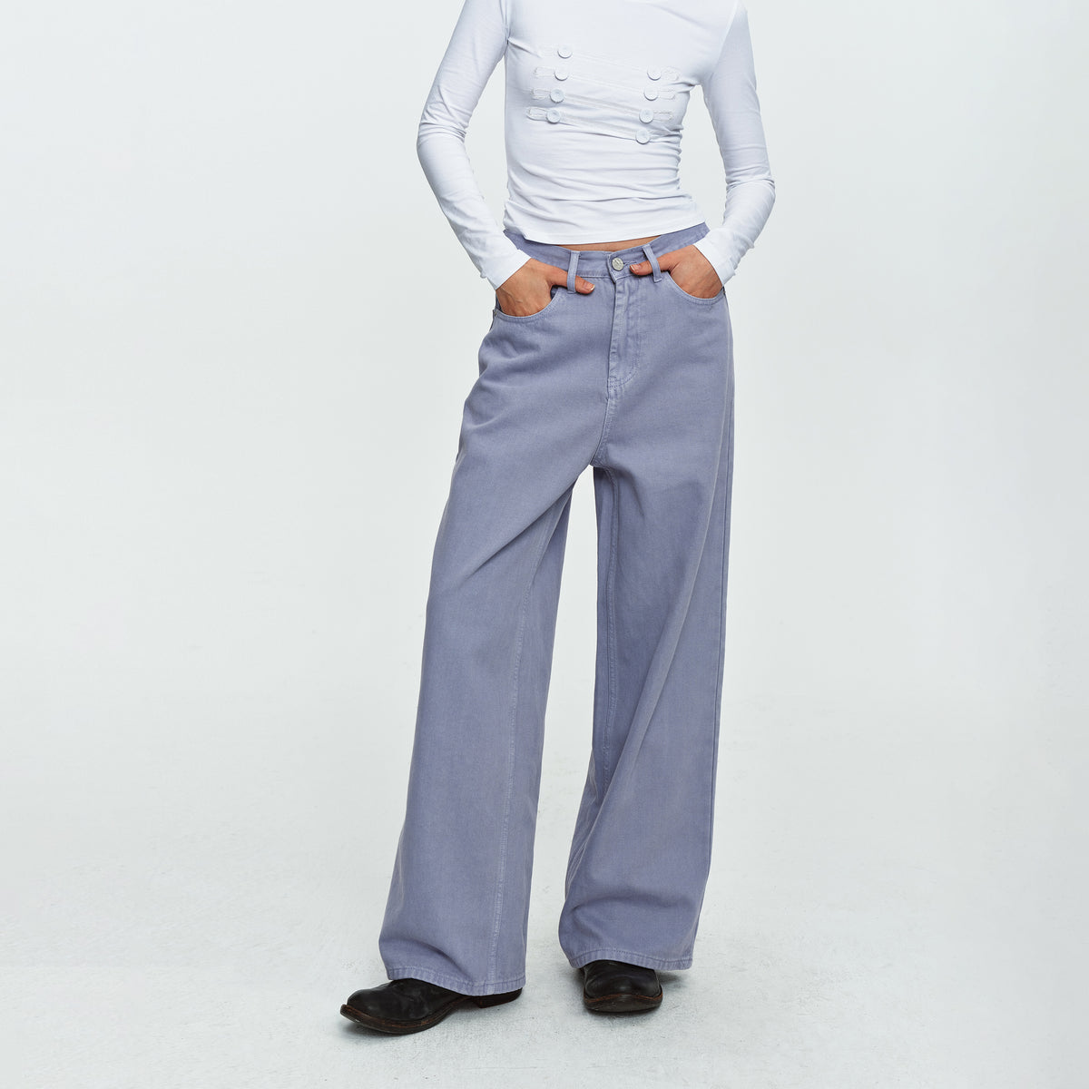 MADWITCH LAVENDER-WASH WIDE-LEG JEANS #A646