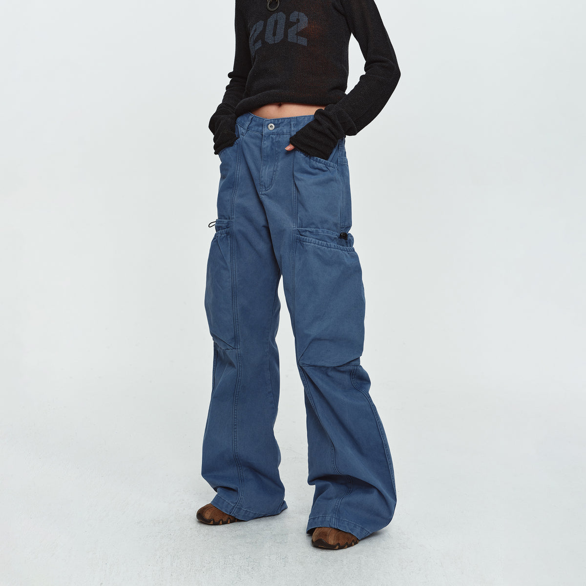 MADWITCH WASHED PANELLED WIDE-LEG CARGO PANTS #DR9623