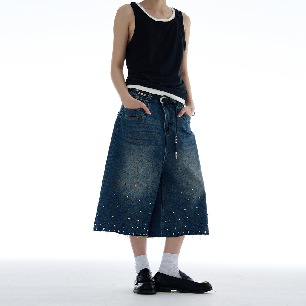 MADWITCH PEARL TEXTURED CROPPED DENIM JEANS #D1687