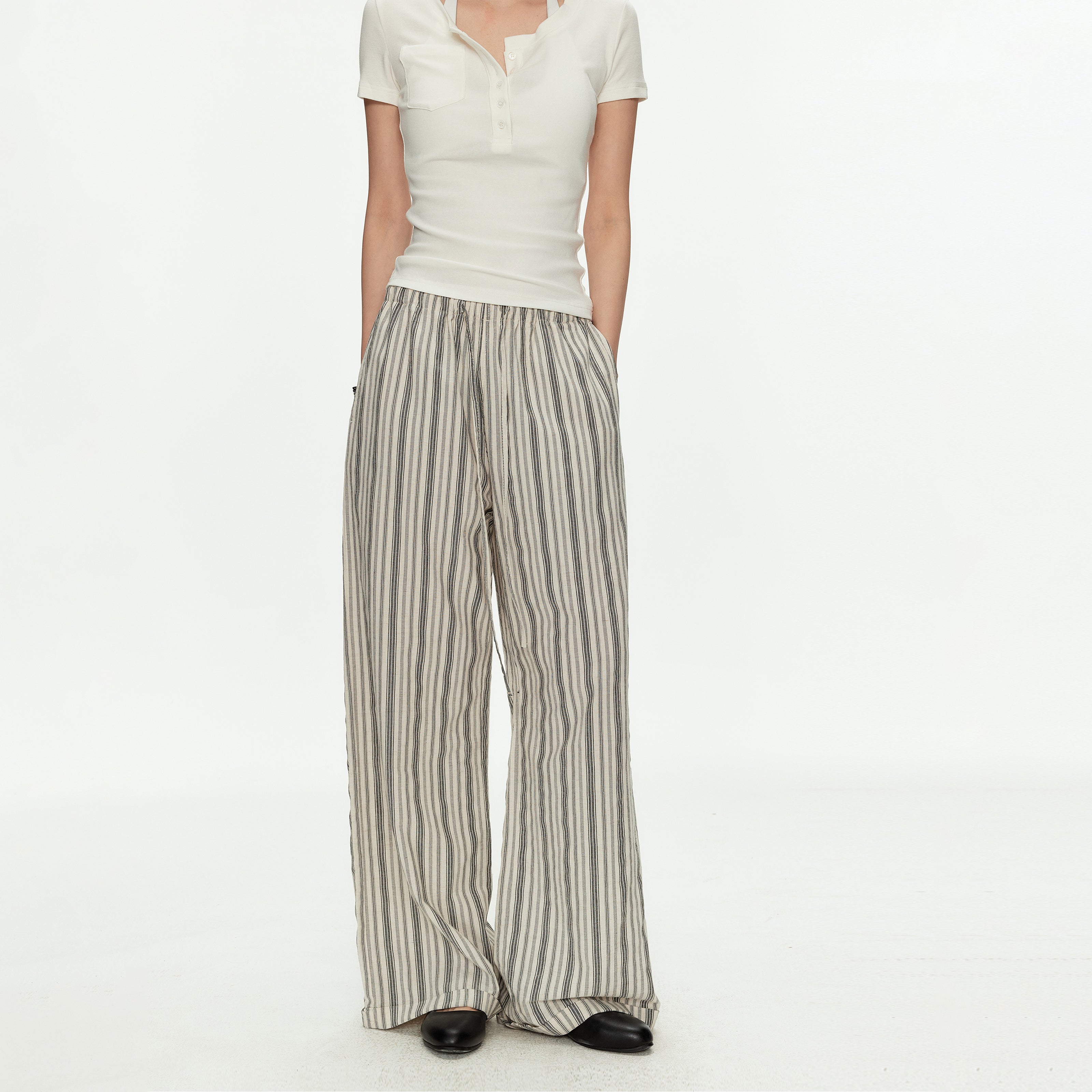 MADWITCH LINEN STRIPE WIDE PANTS #CK61018
