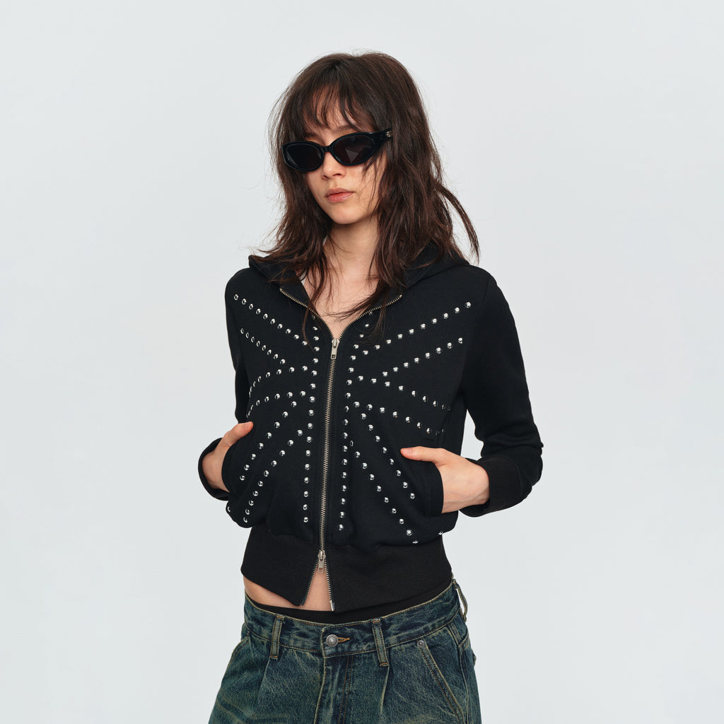 MADWITCH STUDDED CROPPED ZIP HOODIE #G2621