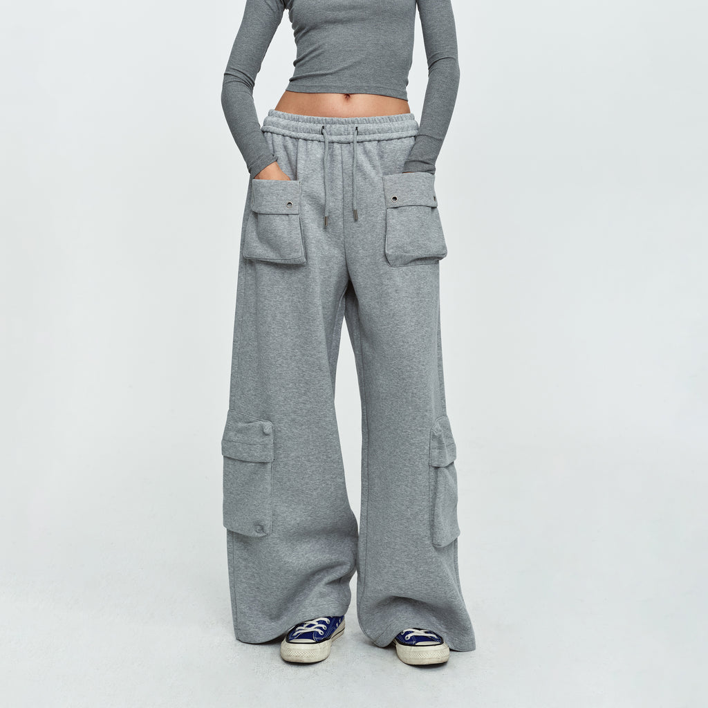 MADWITCH MULTI-POCKET DRAWSTRING WIDE-LEG SWEATPANTS #HL801