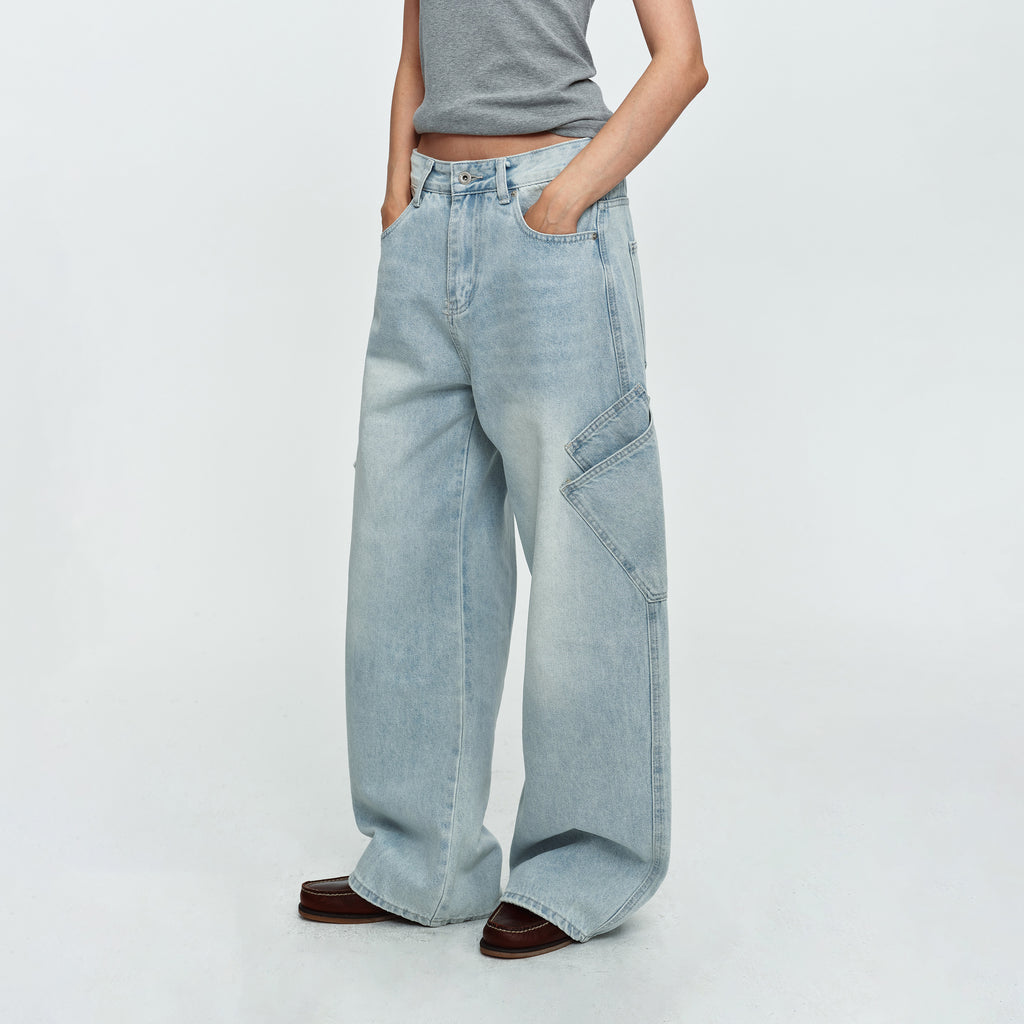 MADWITCH SIDE-POCKET LIGHT-WASH CURVED-LEG JEANS #K7388
