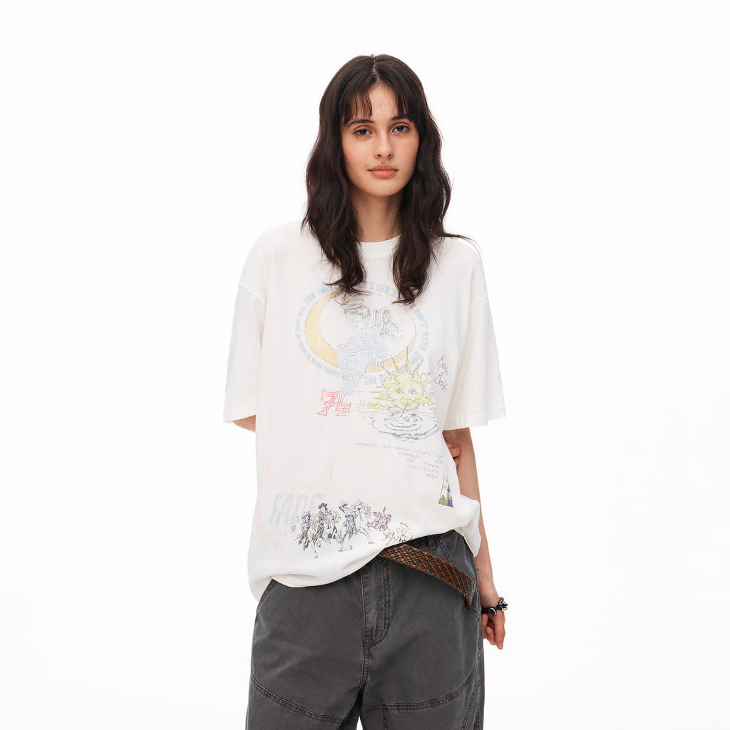 MADWITCH HAND-DRAWN ANGEL GRAFFITI WASHED TEE #TH151