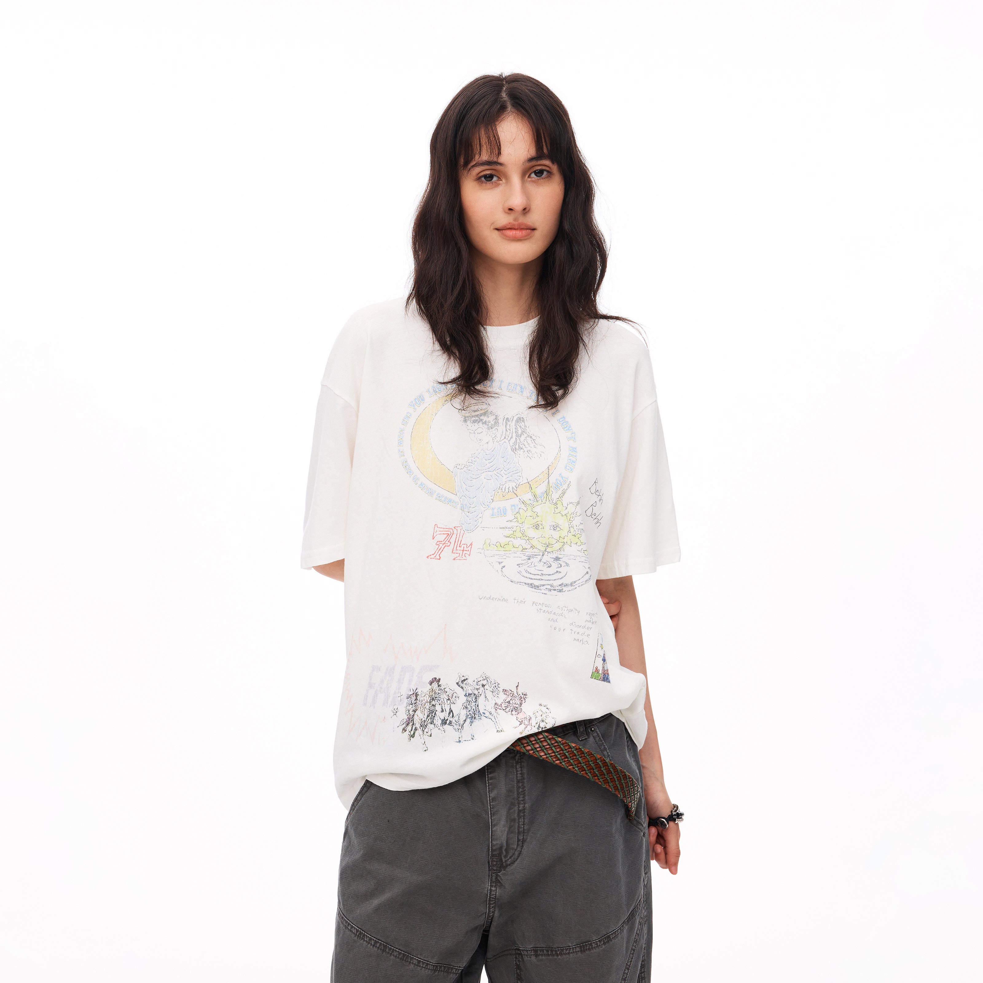 MADWITCH HAND-DRAWN ANGEL GRAFFITI WASHED TEE #TH151