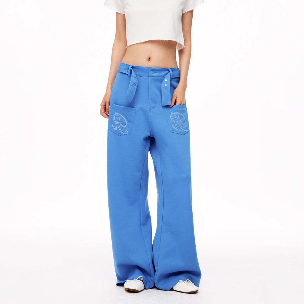 MADWITCH EMBROIDERED BACK-STRAP WIDE-LEG SWEATPANTS #L2026554
