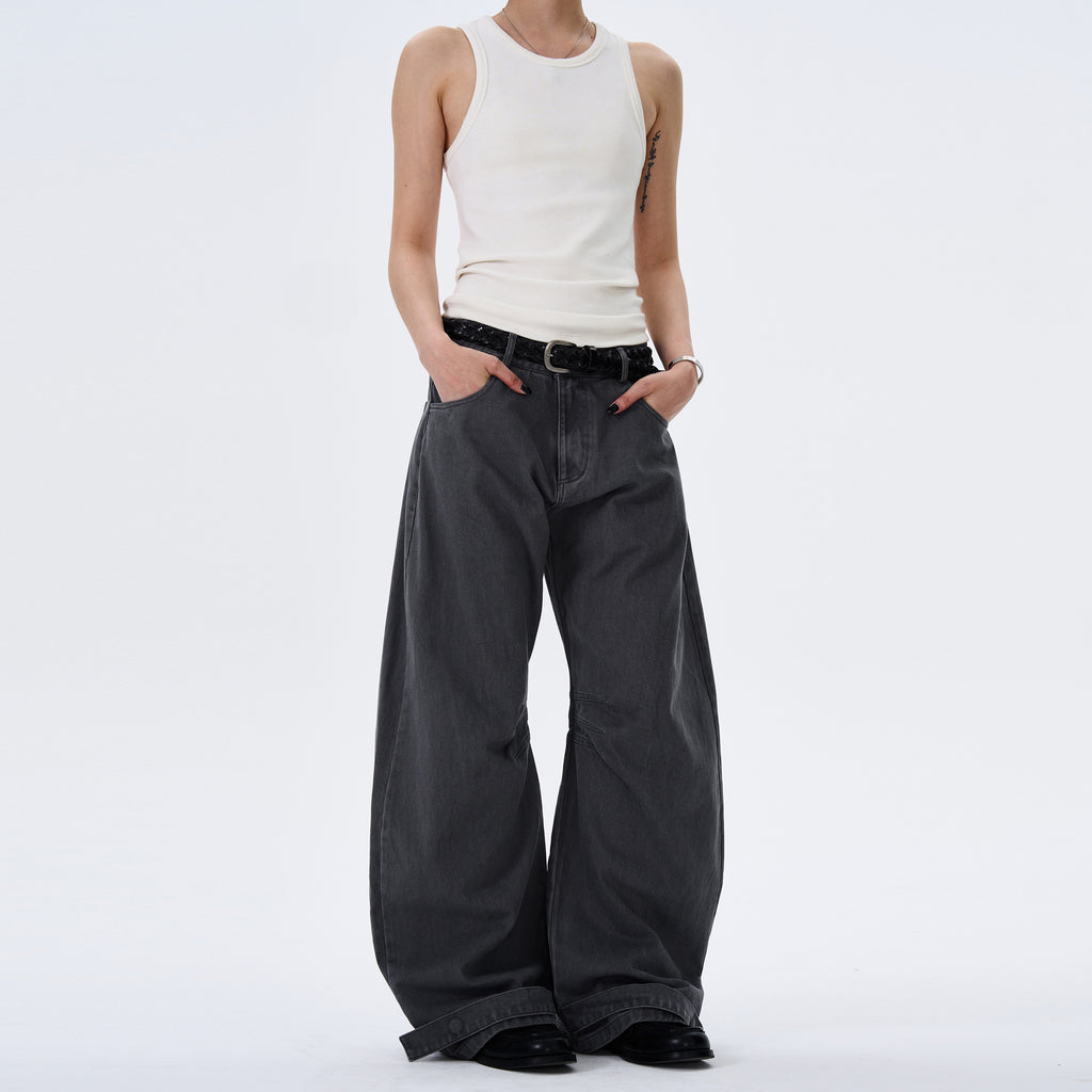 MADWITCH WIDE-LEG BEND-DESIGN JEANS #L4803