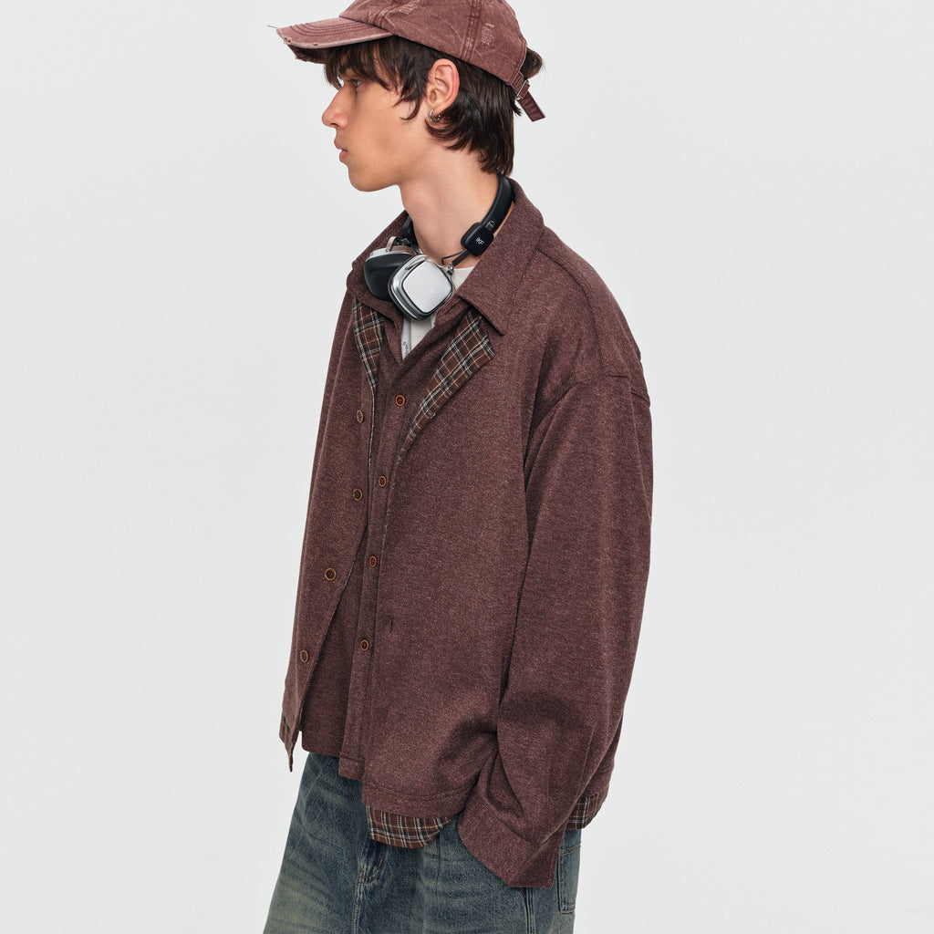 MADWITCH LAYERED PLAID-COLLAR BUTTONED SWEATSHIRT #880936