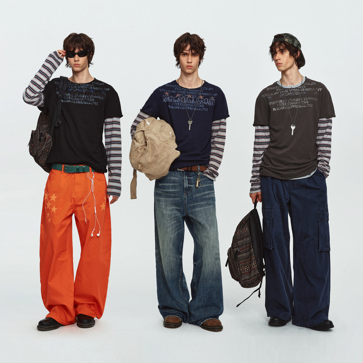 MADWITCH STRIPED-LAYERED LETTER-PRINT LONG-SLEEVE T-SHIRT #TC186