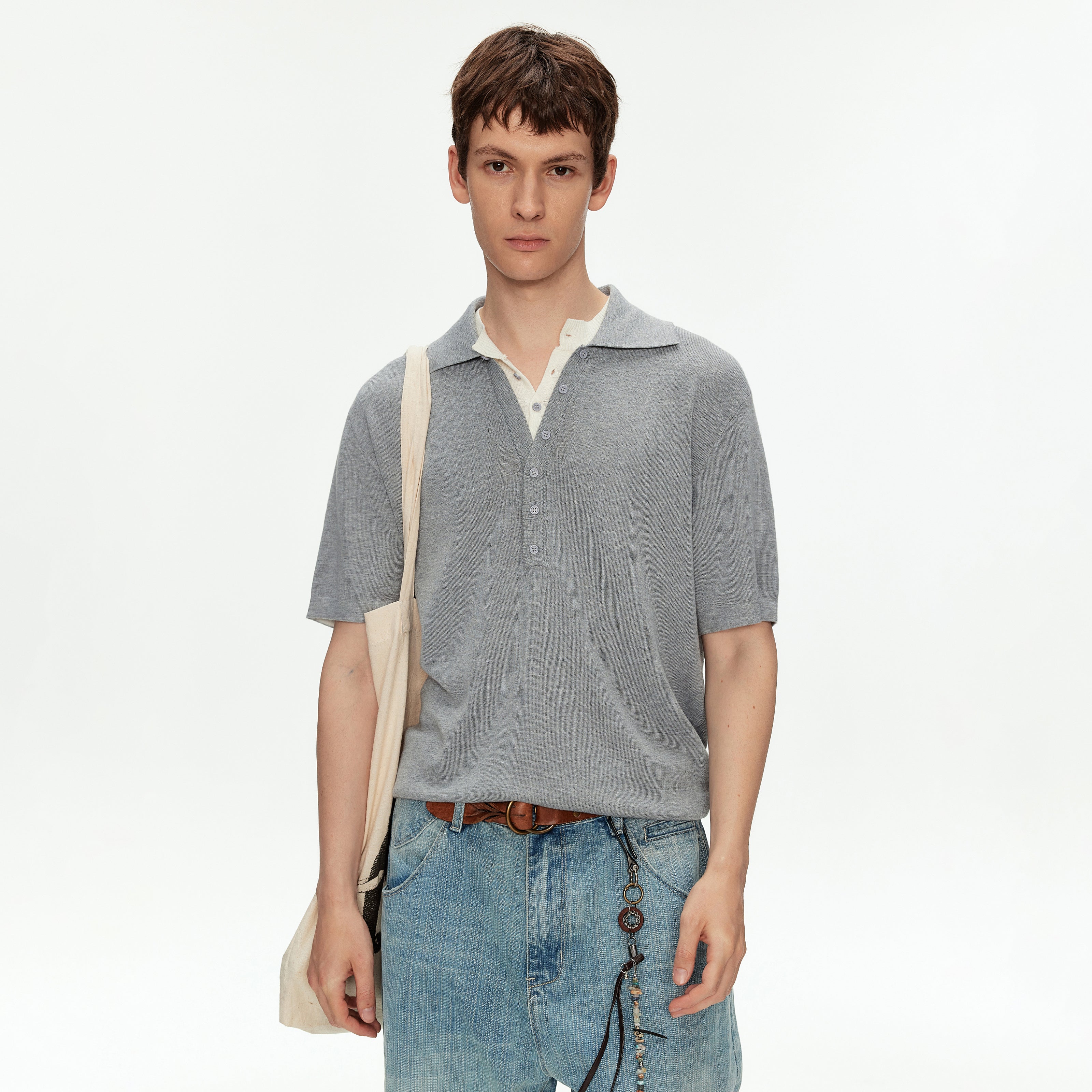 MADWITCH VINTAGE FAUX LAYER POLO TEE #AW26819