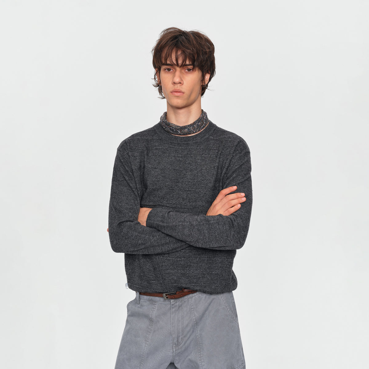 MADWITCH TEXTURED CREWNECK WOOL-BLEND SWEATER #32878