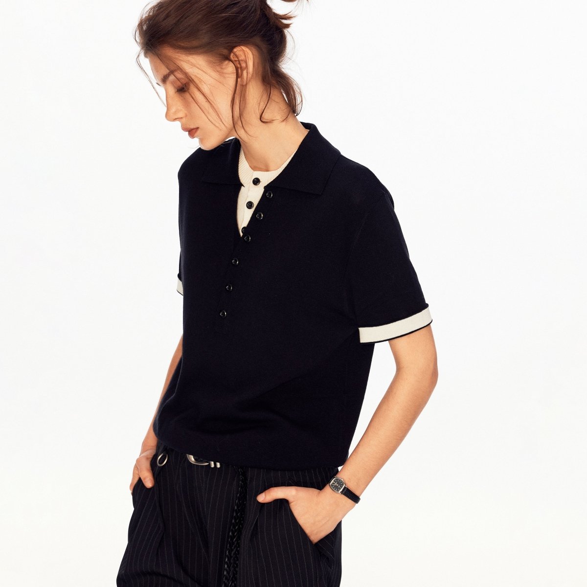 MADWITCH FAUX LAYER LINEN POLO TEE UTU066 - MadWitch Store