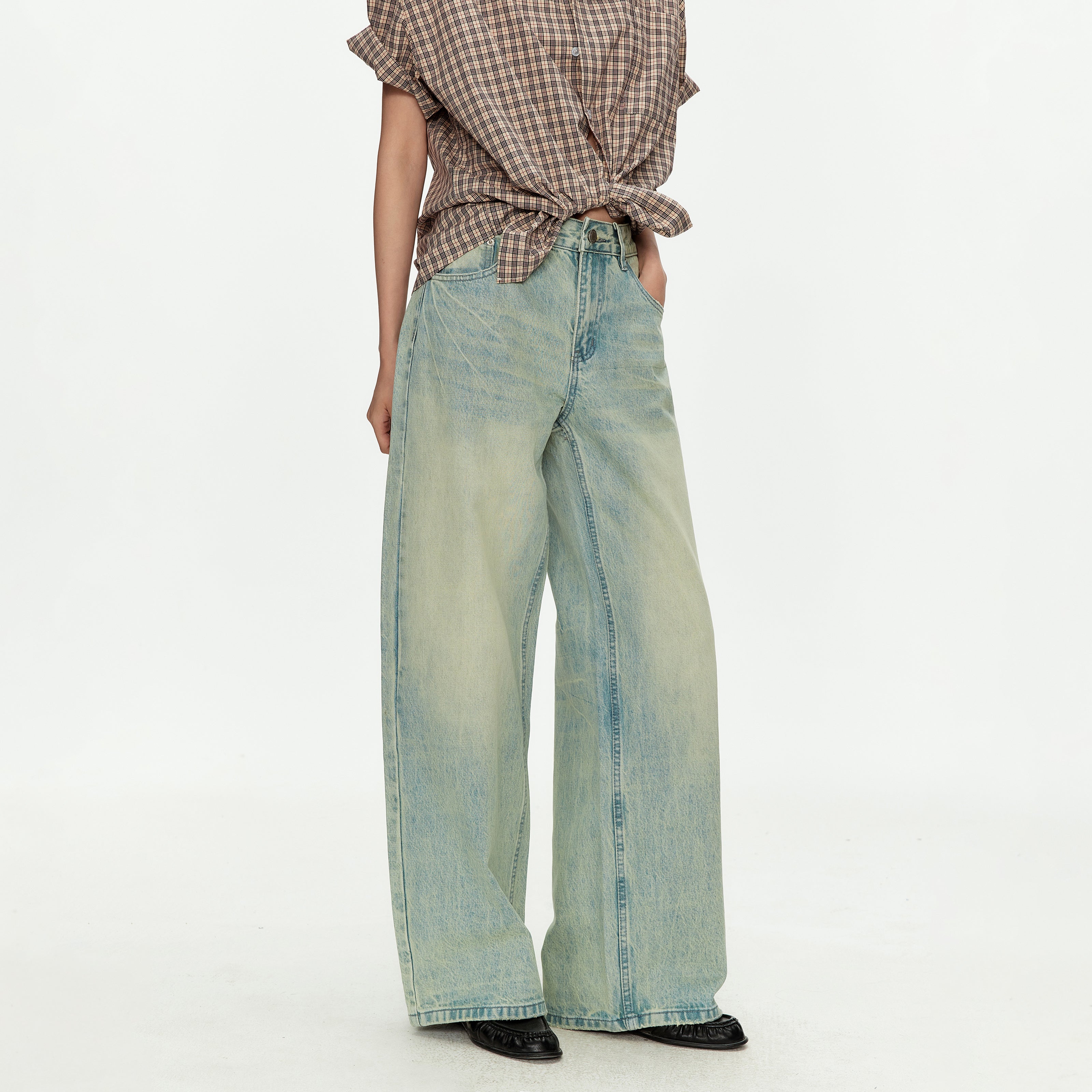 MADWITCH LIGHT BLUE CURVED WIDE JEANS #G60036