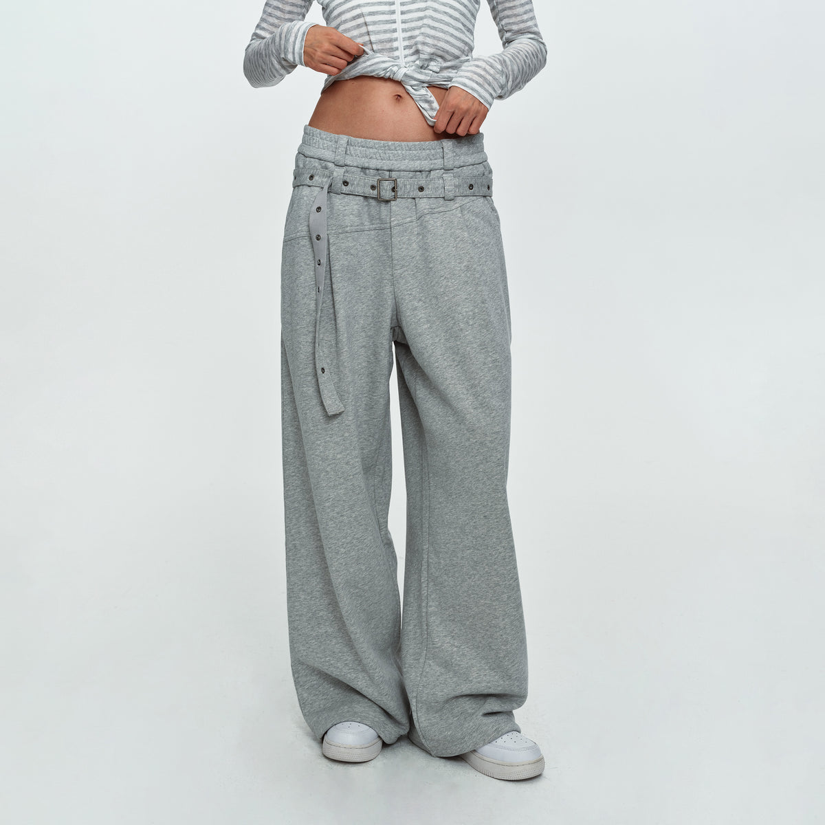 MADWITCH EYELET-BELTED WIDE-LEG RELAXED SWEATPANTS #CK61113