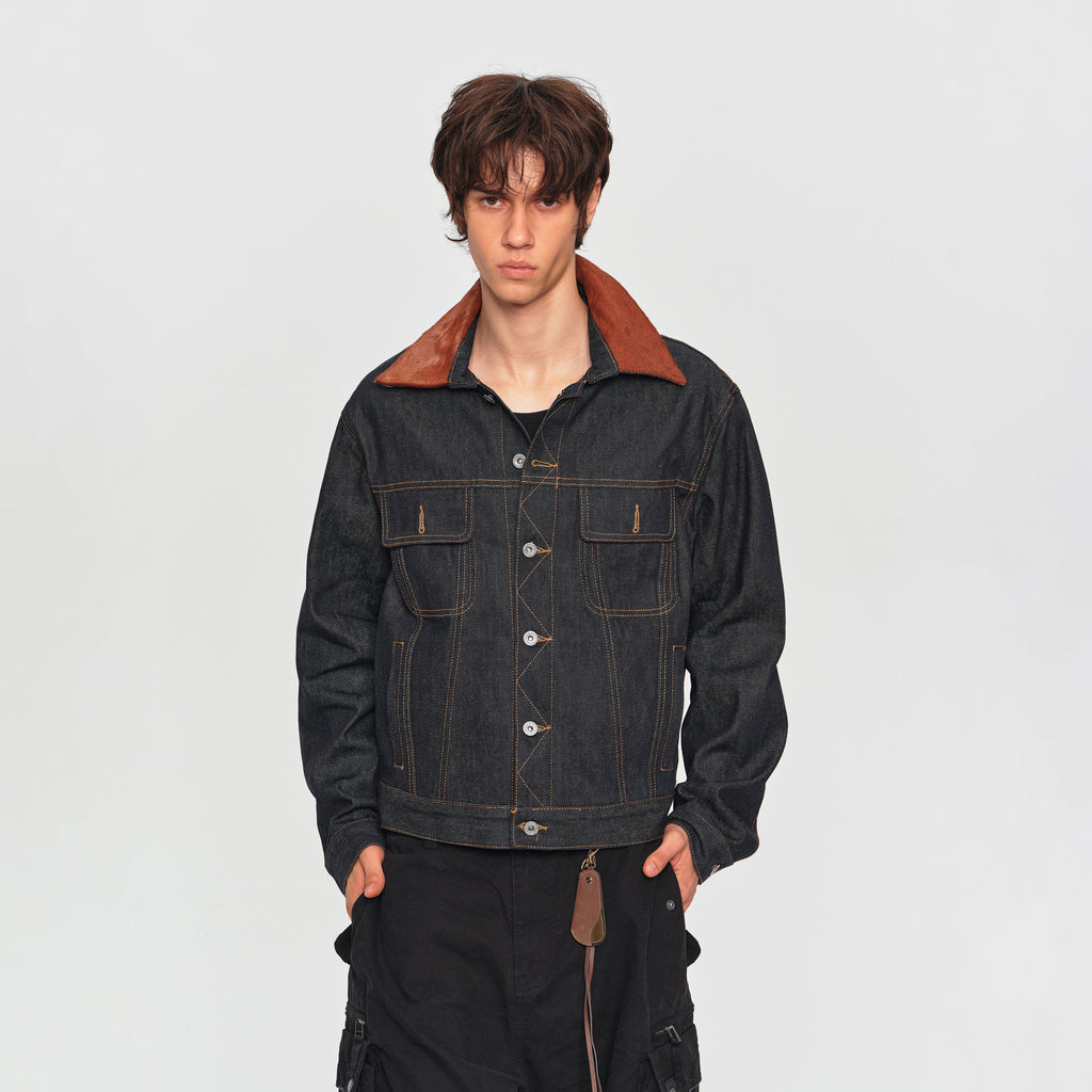 MADWITCH PONY-HAIR COLLAR DUAL-POCKET DENIM JACKET #2606WT3027