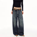 MADWITCH UNISEX MULTI-BUTTON WASHED WIDE-LEG JEANS #GPC9838