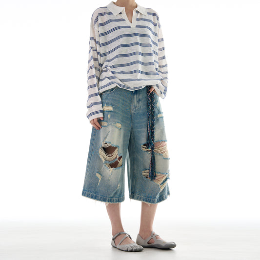 MADWITCH ROCK STYLE DISTRESSED CROP DENIM JEANS #K9562D