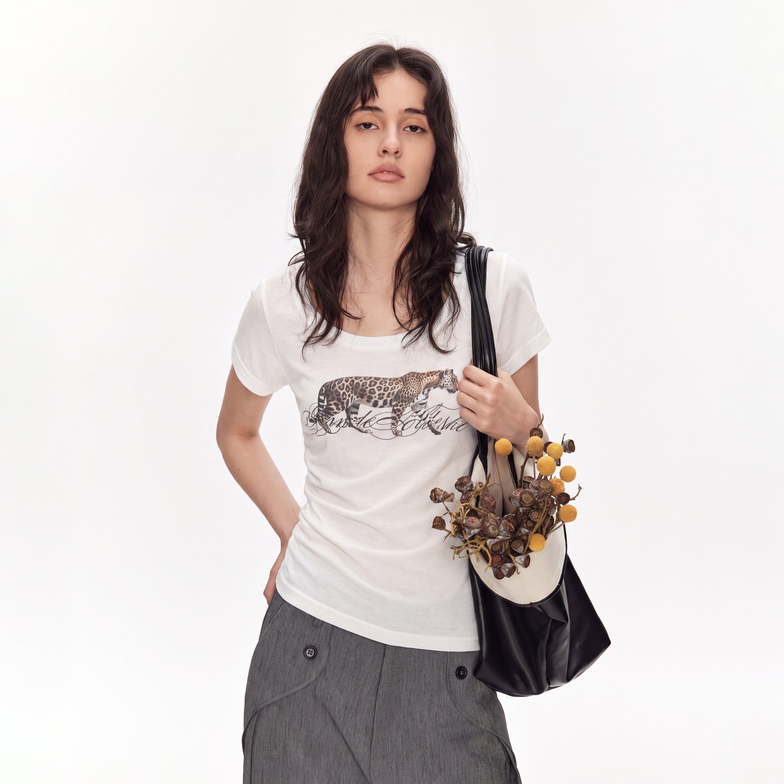 MADWITCH LEOPARD-PRINT U-NECK T-SHIRT #L2026615
