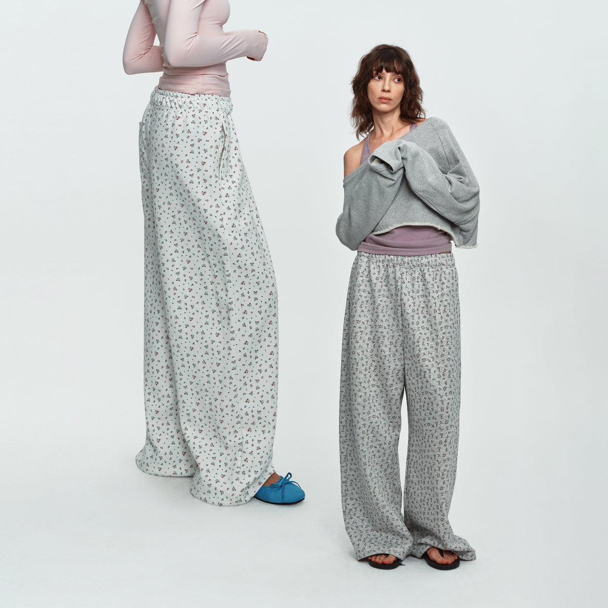 MADWITCH FLORAL-PRINT ELASTIC-WAIST WIDE-LEG PANTS #C1100
