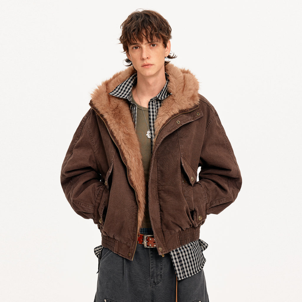 MADWITCH PATCHWORK HOODED FUR JACKET #880669
