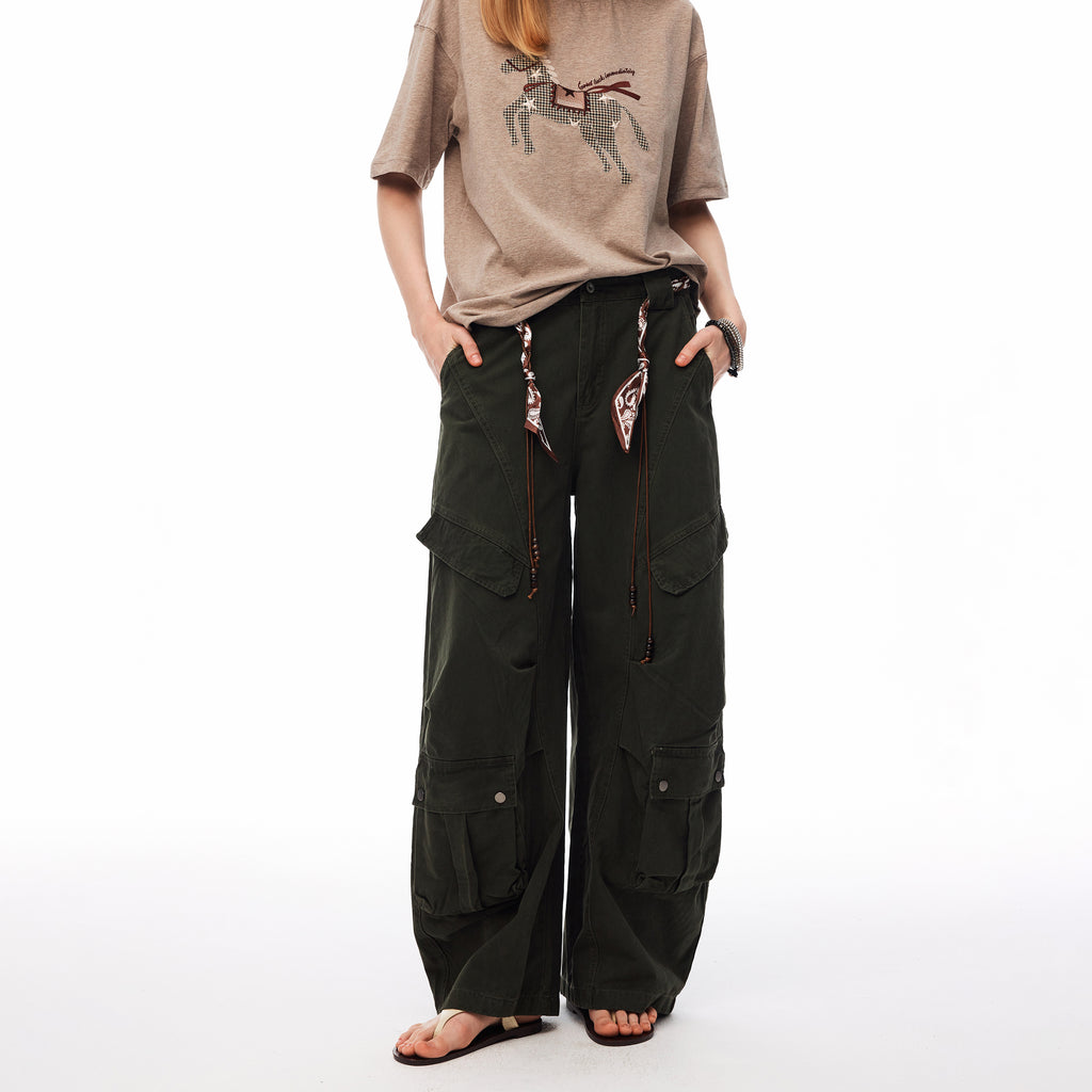 MADWITCH WASHED CURVED-LEG CARGO TROUSERS #5869