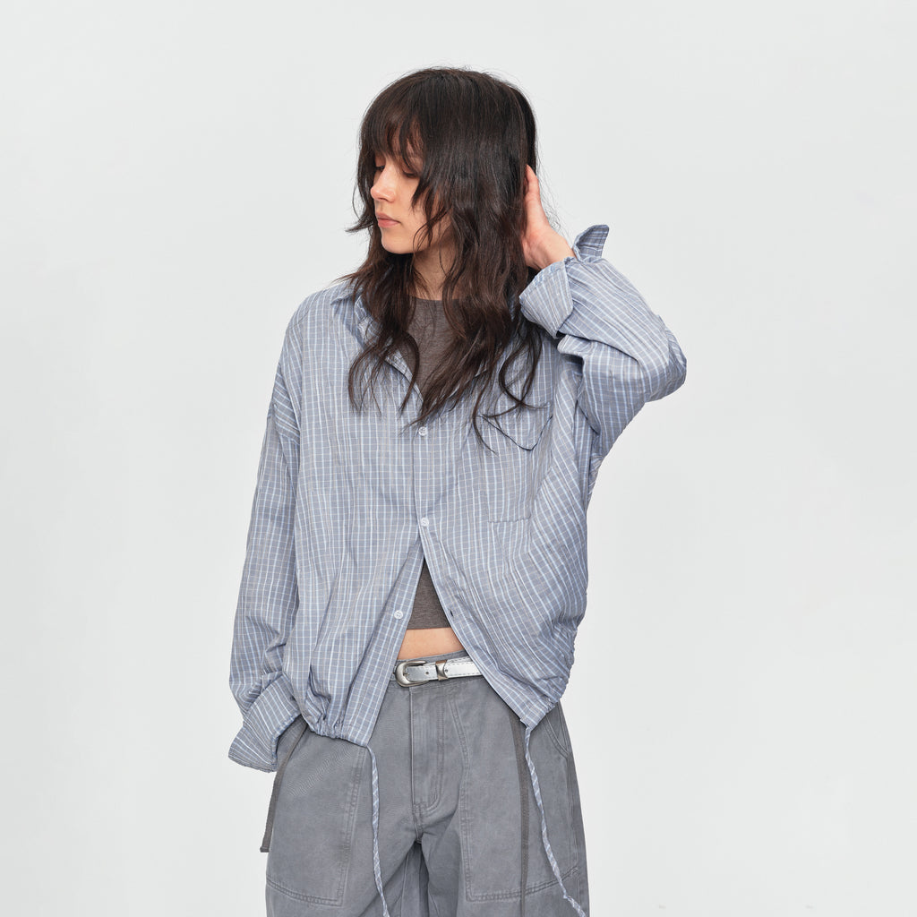MADWITCH DRAWSTRING PLAID OVERSIZED SHIRT #26092
