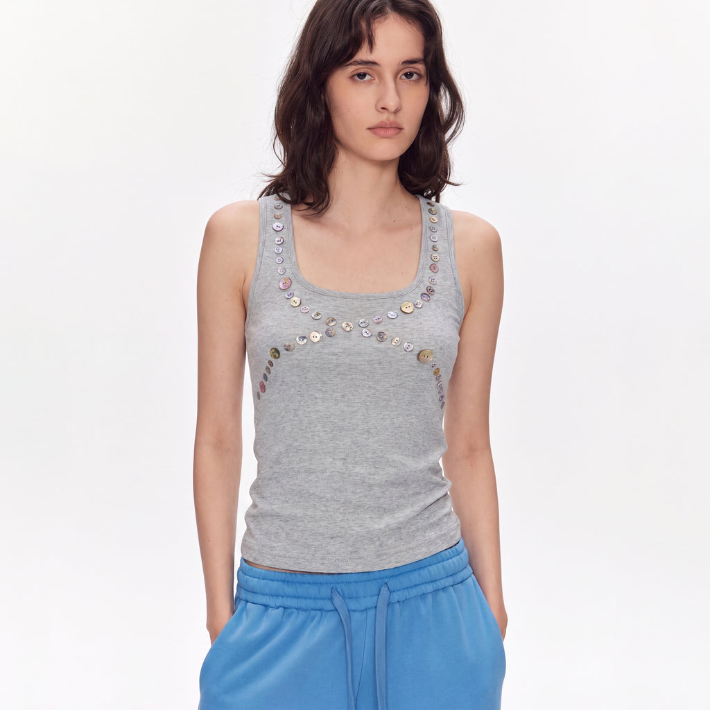 MADWITCH BUTTON-TRIM SQUARE-NECK TANK TOP #G26381