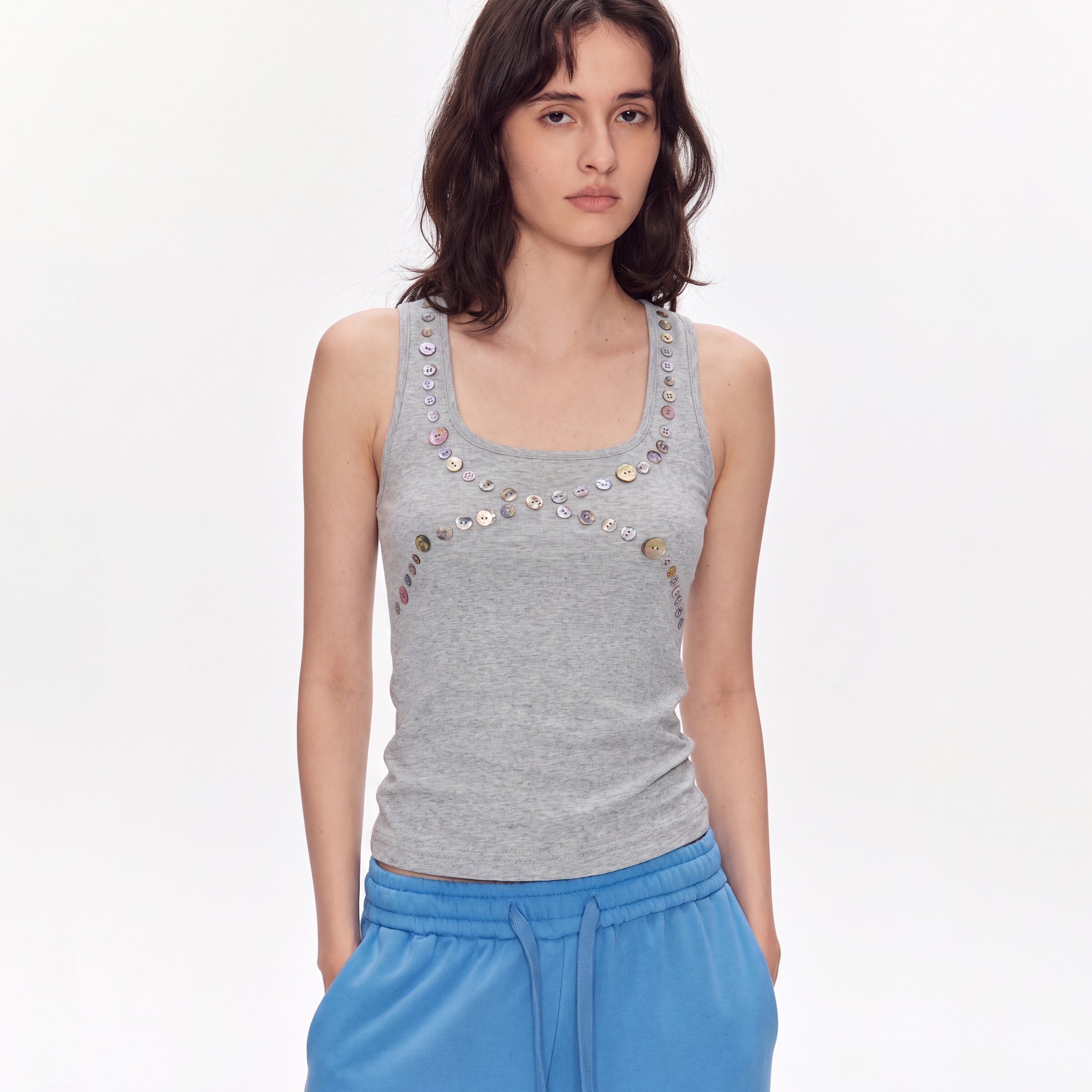 MADWITCH BUTTON-TRIM SQUARE-NECK TANK TOP #G26381
