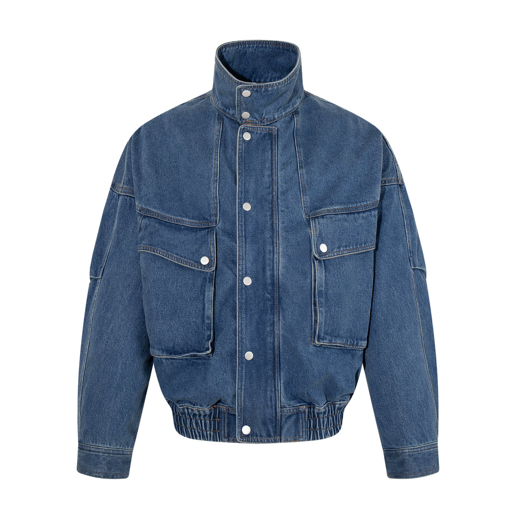 MADWITCH ELASTIC-HEM POCKETED COLLARED DENIM JACKET #AW26151