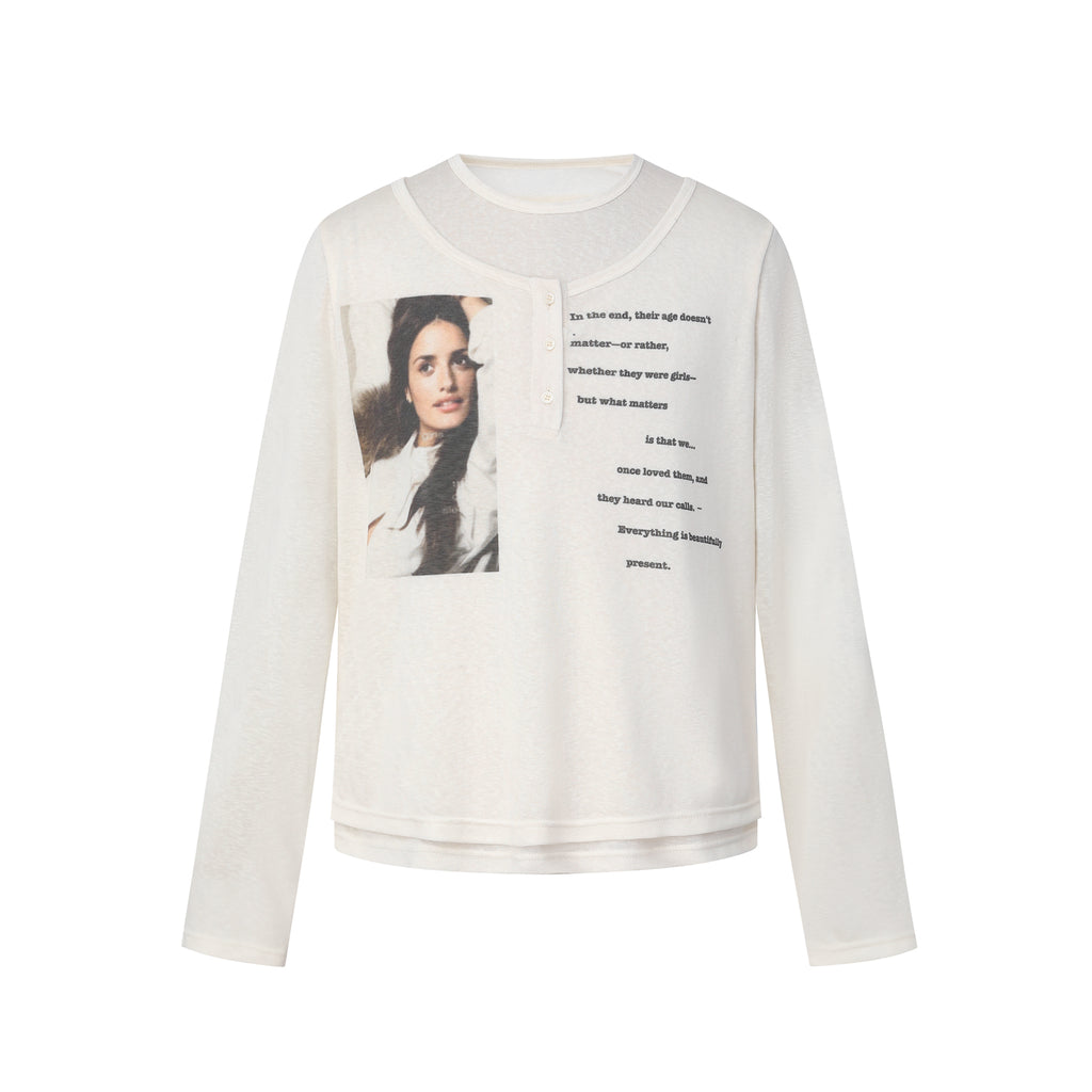 MADWITCH SHEER LAYERED GRAPHIC LYOCELL LONG-SLEEVE T-SHIRT #N2305