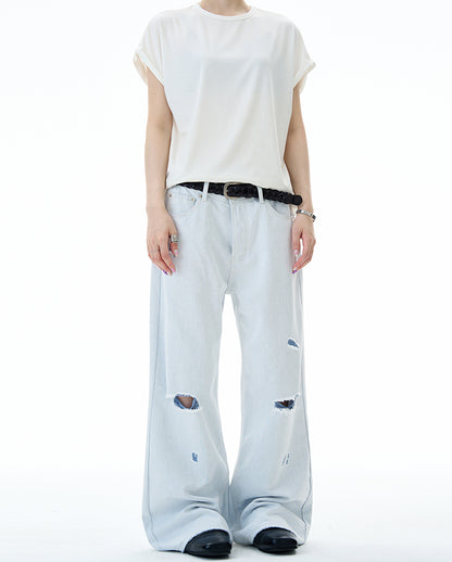 MADWITCH DISTRESSED FLOOR-LENGTH JEANS #58226