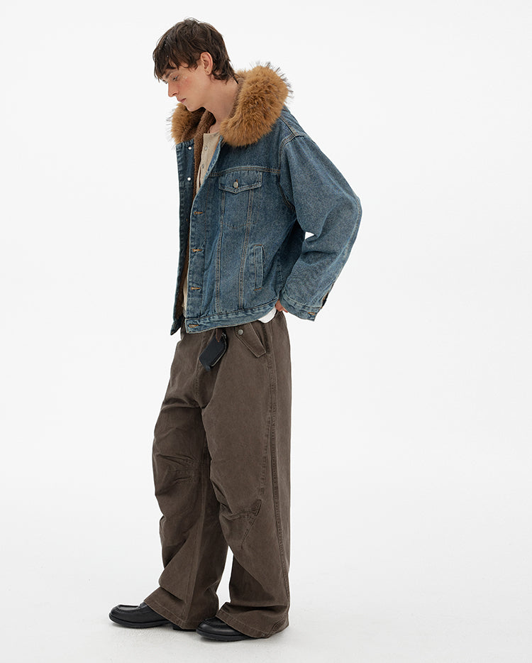 MADWITCH VINTAGE FUR COLLAR DENIM JACKET #RW169