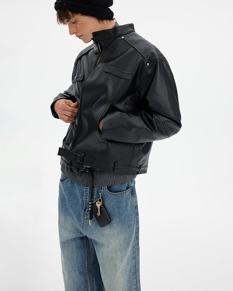MADWITCH DECONSTRUCTED PU BIKER DOWN JACKET #YR001
