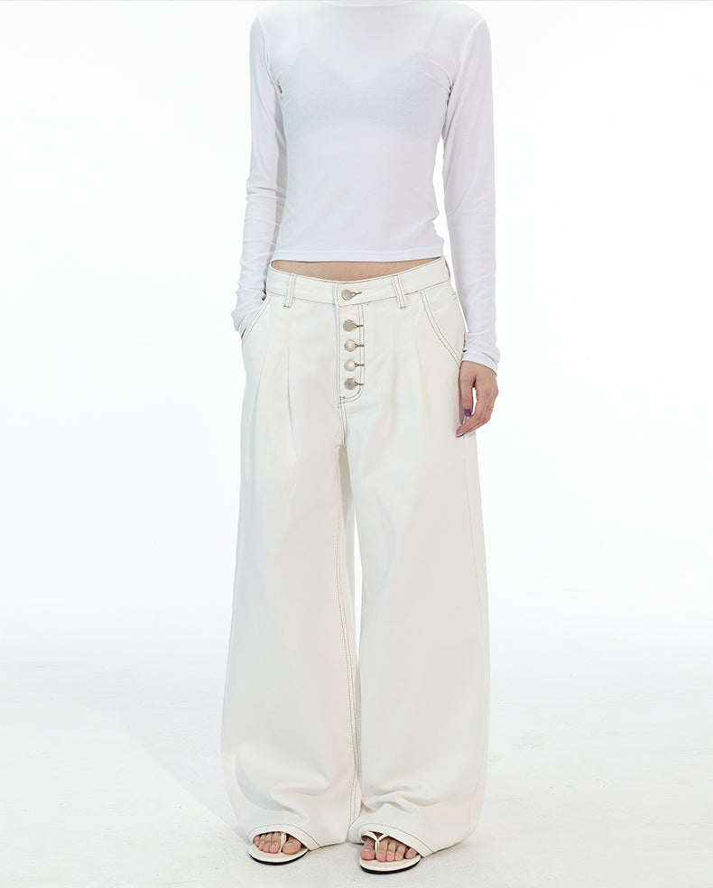 MADWITCH DOUBLE PLEAT BUTTON FRONT JEANS #G6935-1